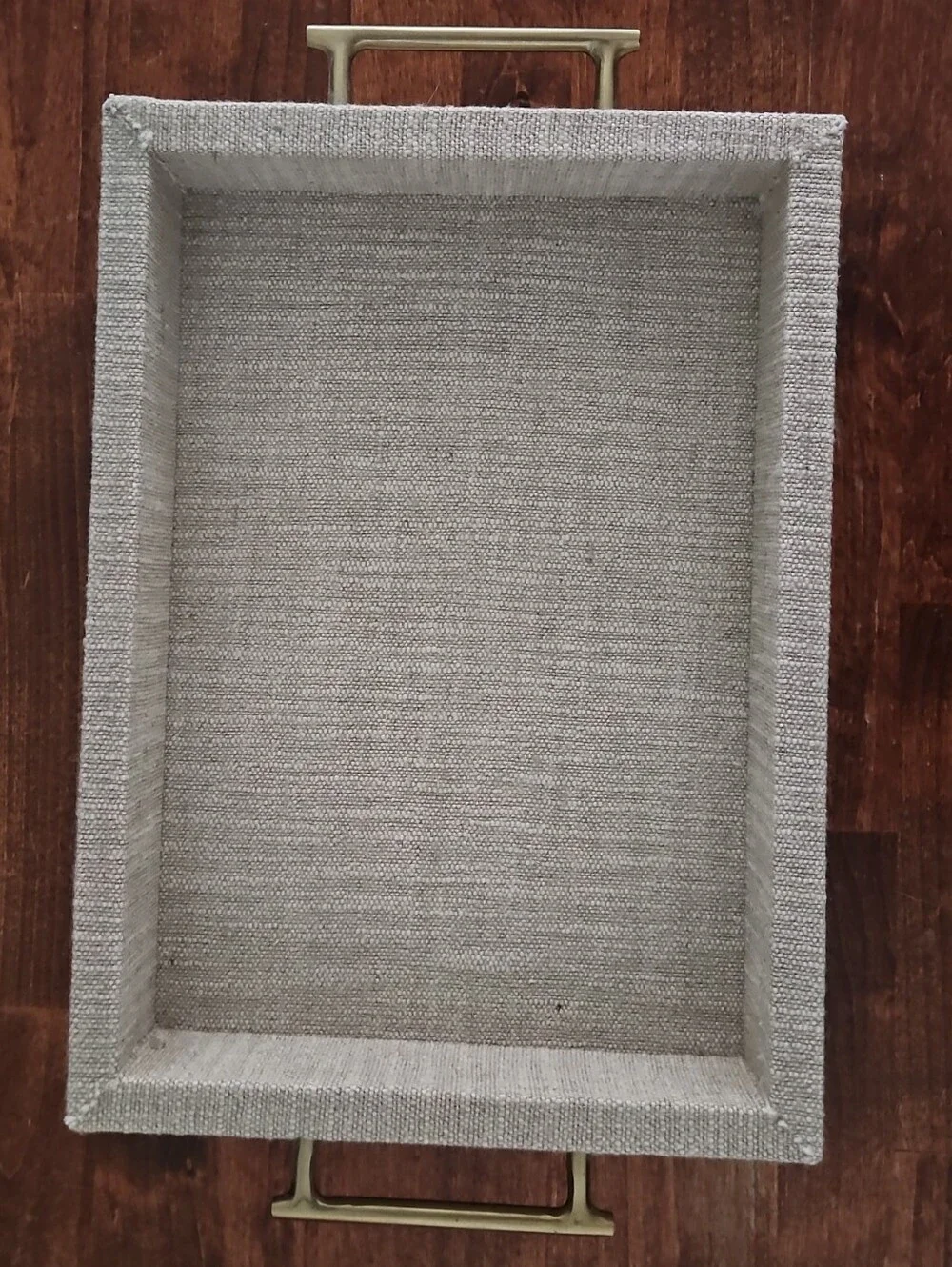 Threshold Linen Weave Decorative Tray with Brass Handles - Beige